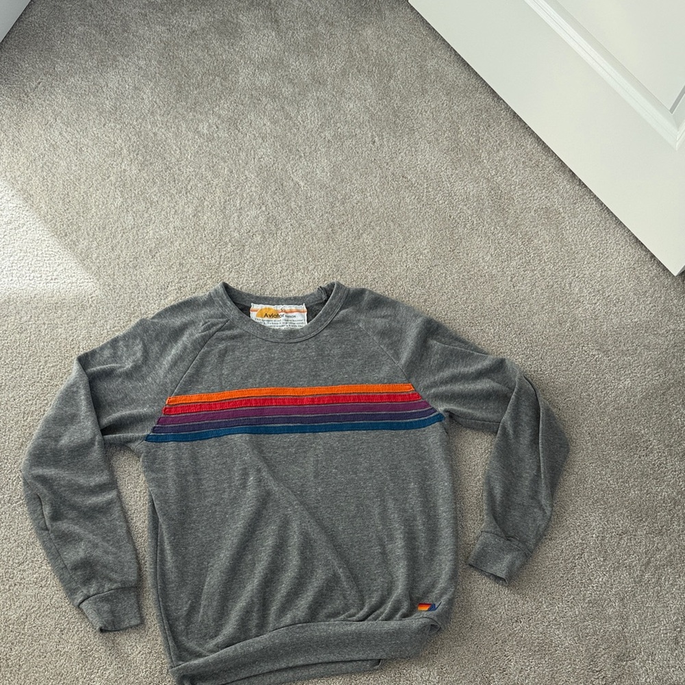 Aviator Nation Gray Sweatshirt with Red and Blue Stripes